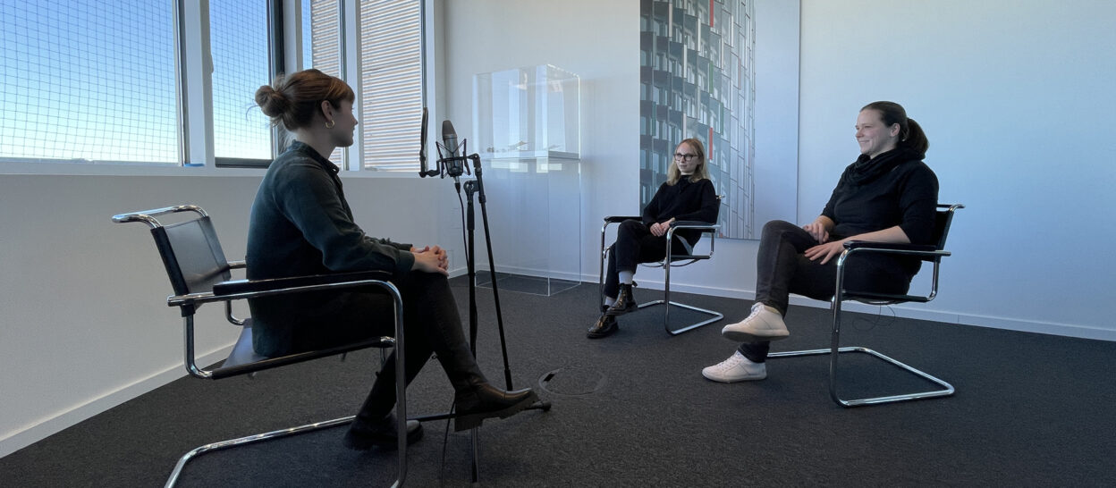 Our colleagues Lena Nafe and Vanessa Propach getting interviewed in our office